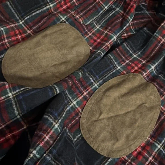 Pendleton Black Tartan Plaid Wool Long Sleeve Shirt Elbow Patches Large VTG